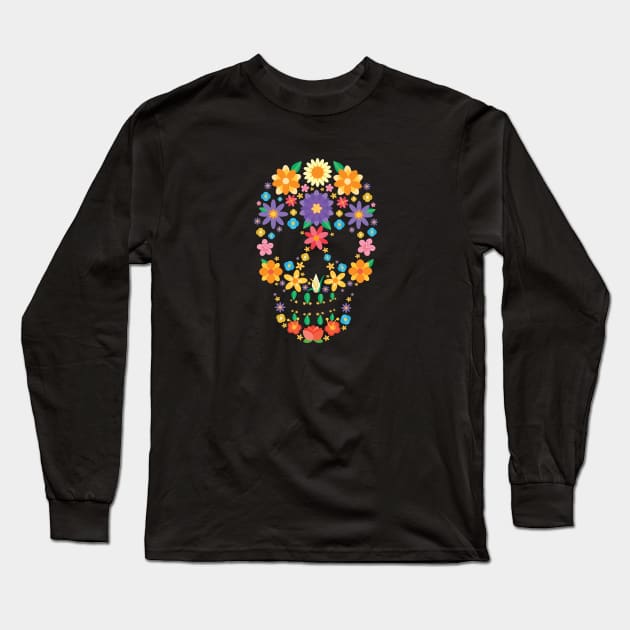 Flower Sugar Skull Long Sleeve T-Shirt by Imaginariux